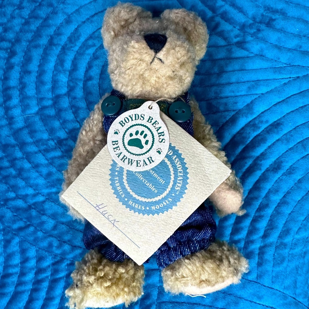 Boyds Bears Huck Chenille Blue Overalls Huck Retired Investment Collectibles